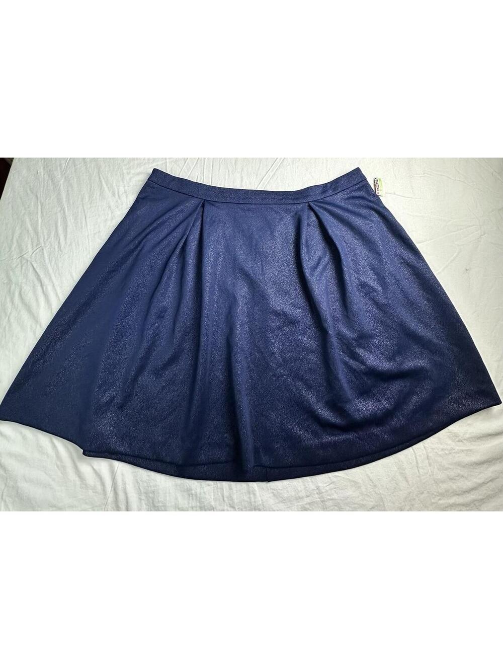 👗✨ Bongo Plus Womens 1X Blue  Silver Metallic Glitter Skater Skirt Zip New 👗✨